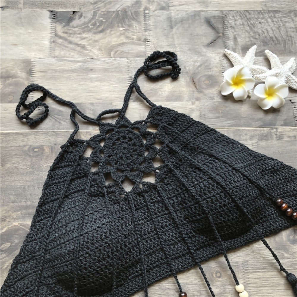 Bohemian Crochet Tassel Beaded Floral Crop Top - Picture 15 of 16
